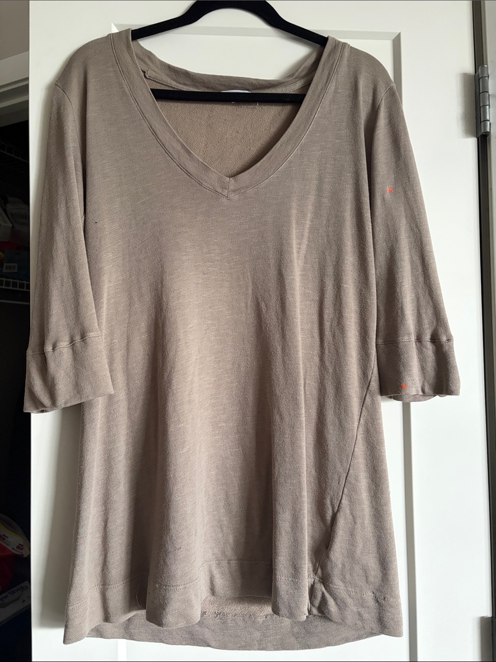James perse 3/4 sleeve deep V thick cotton tan shirt sz 2 med